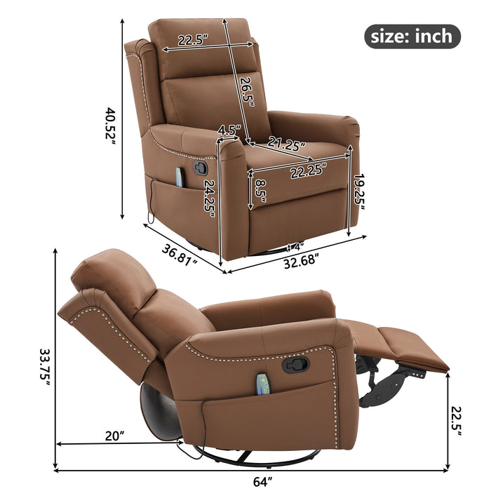 Manual Recliner Swivel Rocking Chair With 8 Point Massage And Heating
