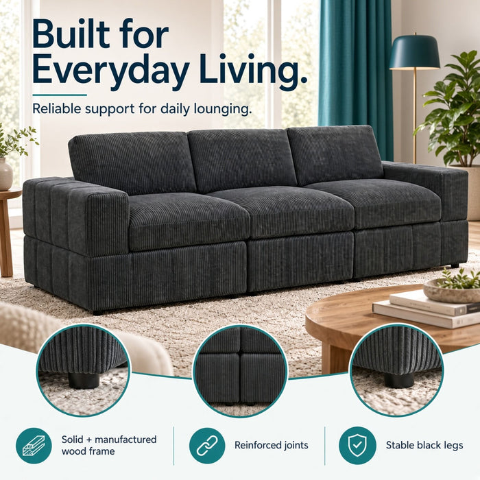 Oversized Modular Sectional Sofa 3 Piece Set For Living Room - Dark Gray