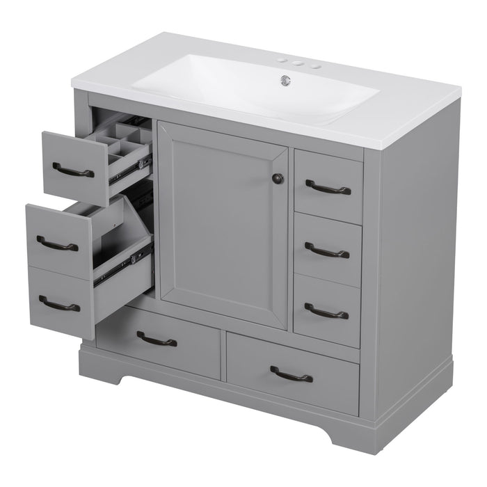 Modern Bathroom Vanity With Sink, 6 Drawers, Adjustable Shelf