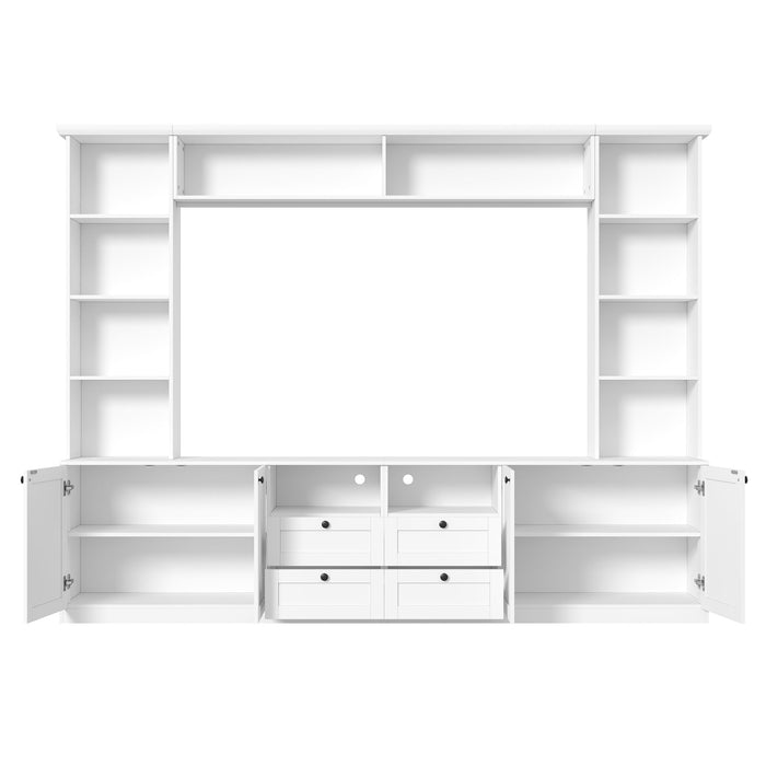 Farmhouse Elegant Entertainment Center Wall Unit With 4 Drawers