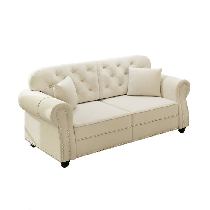 Upholstered Sofa Set With Nailhead Trim And Rolled Armrests, Includes Pillows