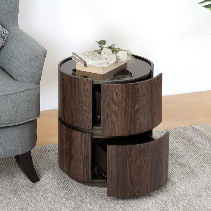 Elegant Italian High Grade Double Layer Storage Round Side Table - Brown / Black
