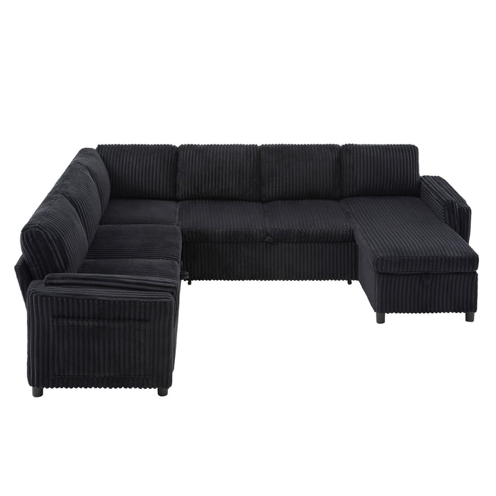 Convertible U-Shaped Sectional Sofa Bed With USB Ports And Storage