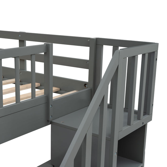 Stairway Bunk Bed With Storage And Guard Rail For Bedroom