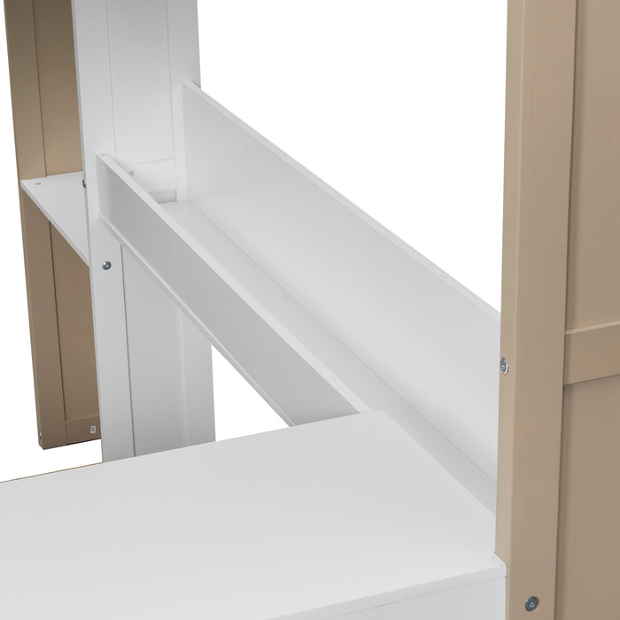 Loft Bed With Built In Storage Shelves, Clothes Rail, And Desk