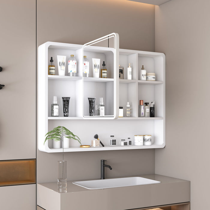 Aluminium Medicine Cabinet Mirror With 3 Colors LED Light And Defogging Function - White