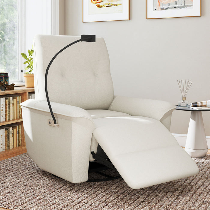 270° Power Swivel Rocker Recliner Chair With Phone Holder, Electric Glider Reclining Sofa With USB Ports For Living Room Bedroom - Beige