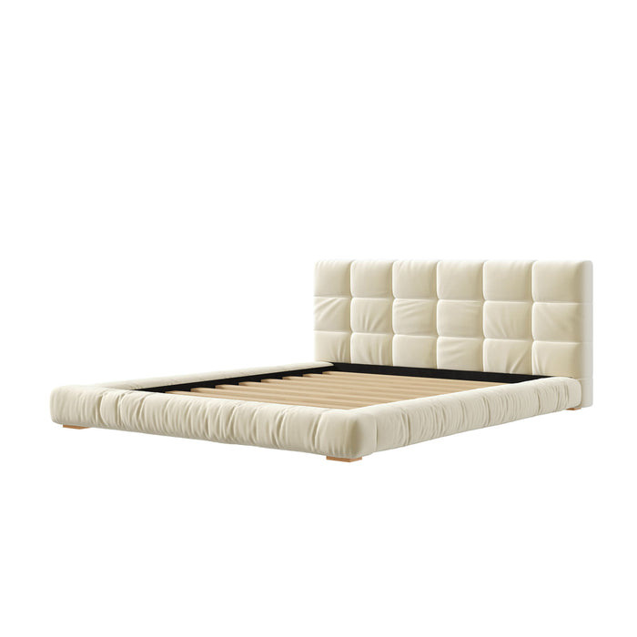Upholstered Platform Bed Frame With Tufted Headboard