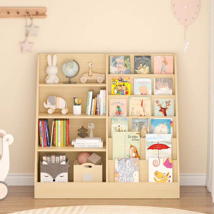 Bookshelf And Toy Storage Organizer, 4 Tier Bookcase With Display Stand For Playroom