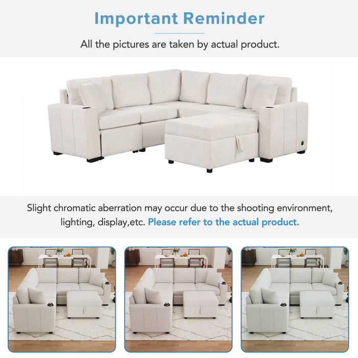 Sectional Sofa Convertible Pull-Out Sofa Bed With A Movable Storage Ottoman For Living Room