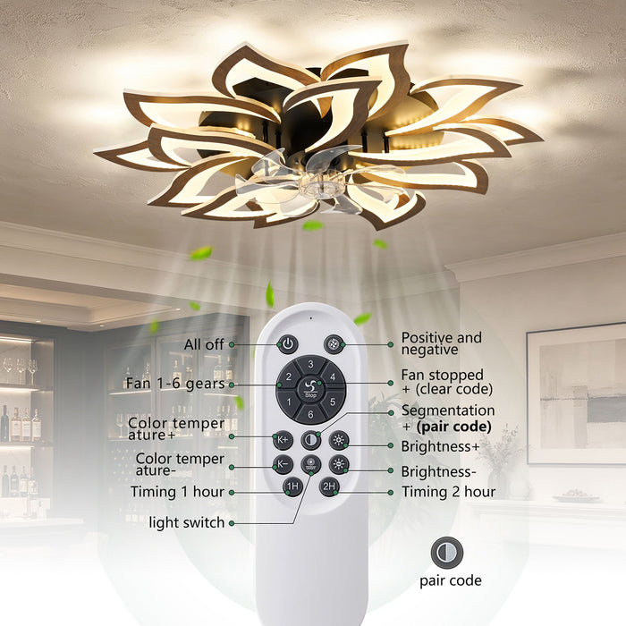Ceiling Fan With Remote Control And Lights, 6 Speeds, 3 Color Temperatures, Low Profile Flush Mount