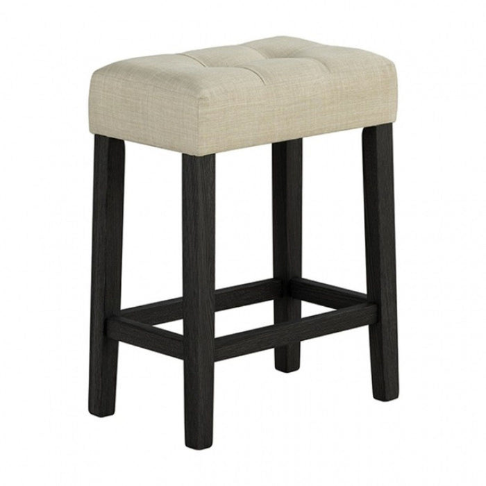 Dining Table Set With Biscuit Tufted Stools - Beige / Black / Gray