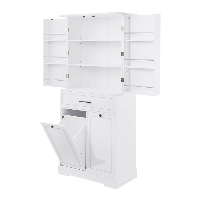 Freestanding Bathroom Storage Cabinet With Doors, Drawers, And Tilt Out Laundry Hamper - White