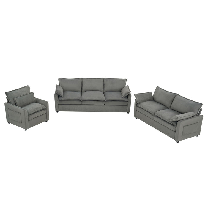 Modern Sofa Set With Double Layer Cushion And Side Storage Pockets