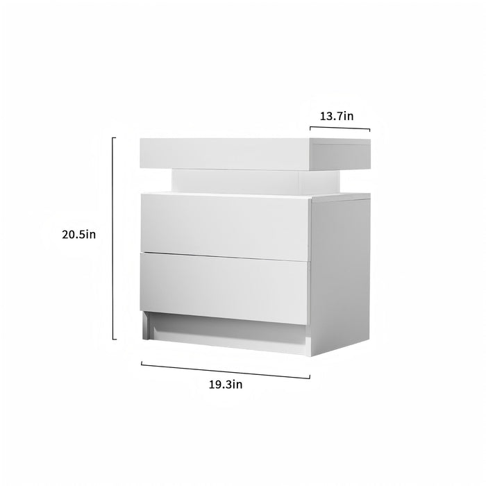 Modern LED Bedside Table Cabinet With Adjustable Lights And 2 Drawers - White