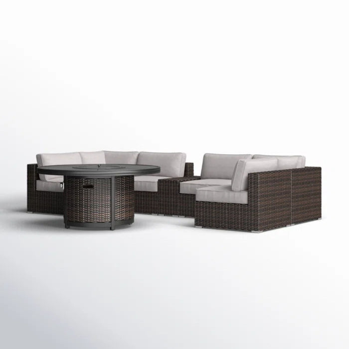 Rattan Patio Set With Comfortable Cushions And Fire Pit