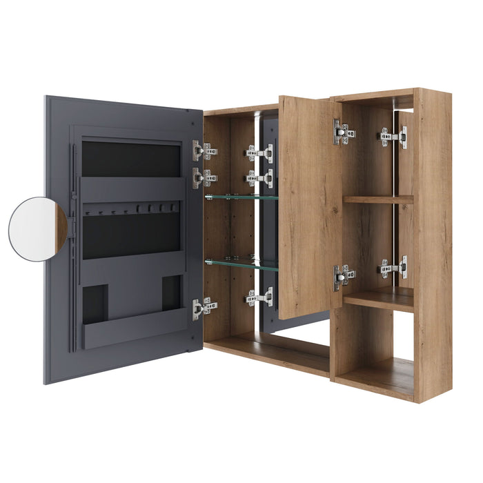 29.63" Wall Mounted Bathroom Cabinet With Adjustable Shelves Storage Cabinet - Imitative Oak