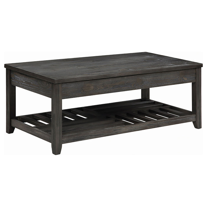 Lift Top Coffee Table With Geometric Bottom Shelf - Gray