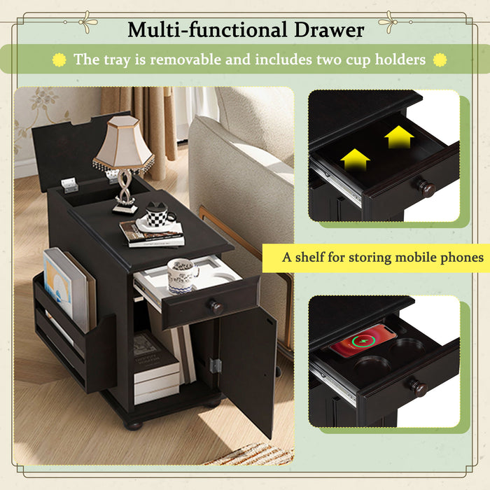 Vintage Flip Top Side Table With USB Ports