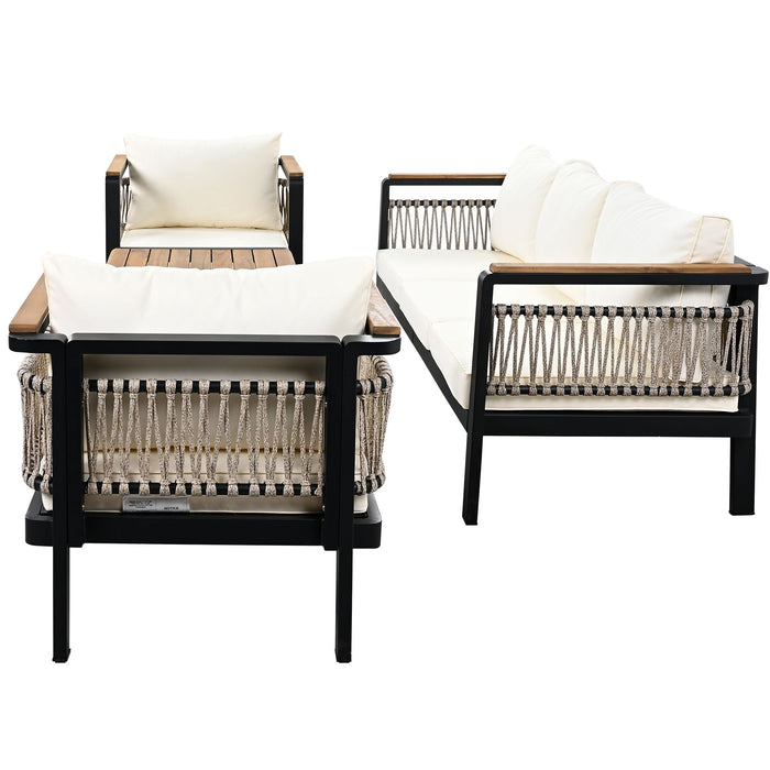 4 Pieces Outdoor Sectional Sofa Set 5 Person Patio Seating Group Outdoor Conversation Set With Cushions And A Coffee Table For Patios