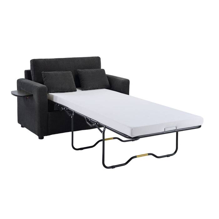 Sleeper Sofa With Foldable Mattress, USB Ports, Side Table & Storage Pocket