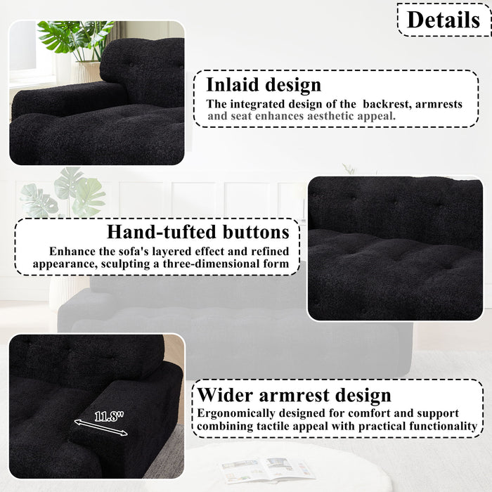 Cloud Series Minimalist Button Tufted Square Arm 3 Seater Sofa