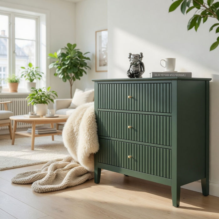 Fluted 3 Drawer Nightstand With Soft Close Slides