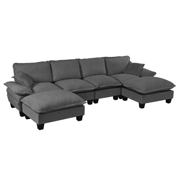 Modular Sectional Sofa With Movable Ottoman & Pillows