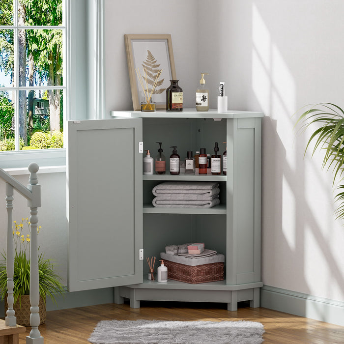 Triangle Corner Bathroom Cabinet With Adjustable Shelf, Storage Unit - Gray