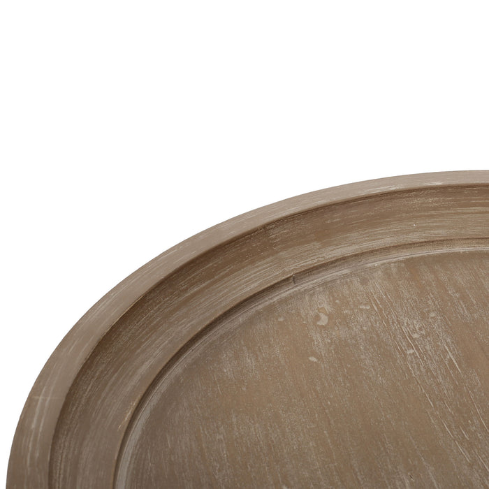 Rustic French Country Accent Table With Hourglass Firwood Base And Lipped Top