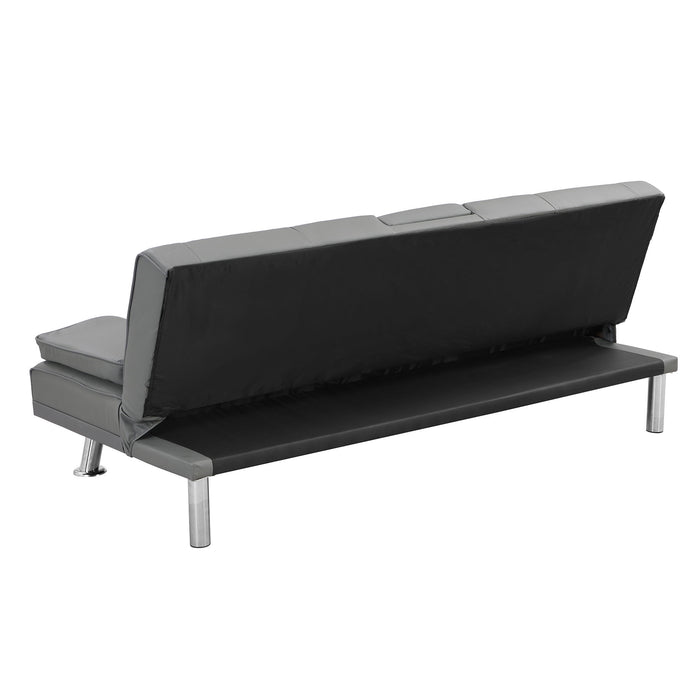Sofa Bed With Armrest Two Holders Wood Frame, Stainless Leg Futon - Gray