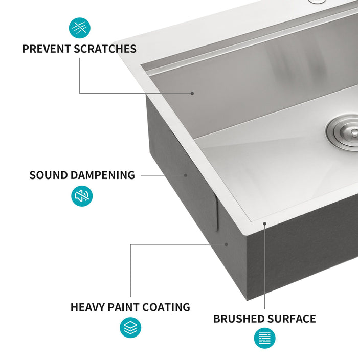 Topmount Stainless Steel Kitchen Sink With Workstation Ledge And Accessories