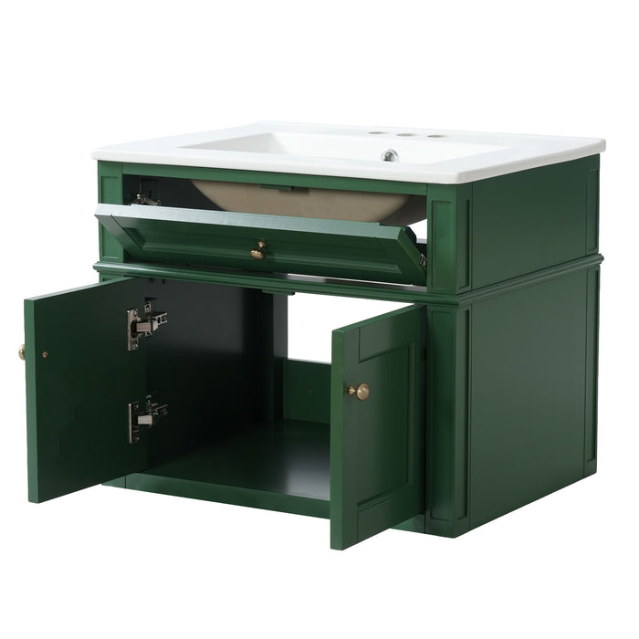 Wall Mounted Bathroom Vanity With Tip Out Drawer And Open Back Design