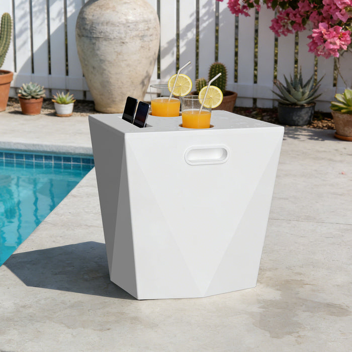End Table With 2 Cup Holders And 1 Tablet Holder For Outdoor - White