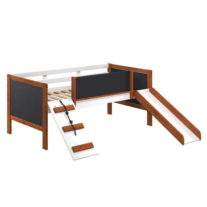 Aurea - Twin Loft Bed With Slide Slats Ststem Included - Cherry Oak / White