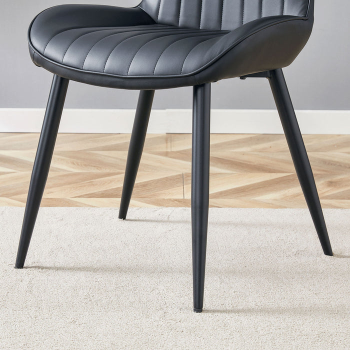 Minimalist Ergonomic Dining Chair (Set of 4) With Curved Cushions And Metal Frame - Black