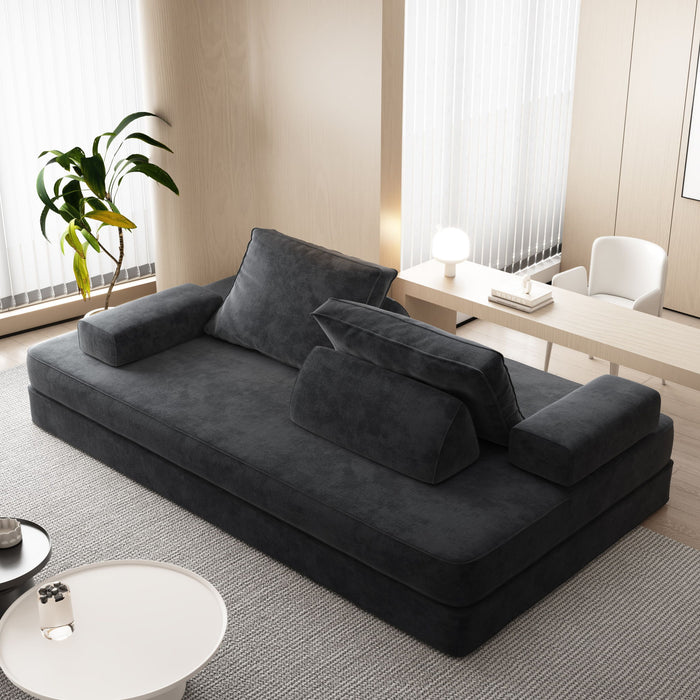 Multifunctional Convertible Sofa Bed With 2 Tumbler Backrests And 2 Pillows, Deep Seat Couch