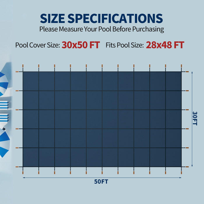 Swimming Pool Safety Cover For Rectangular Underground Pools - Blue