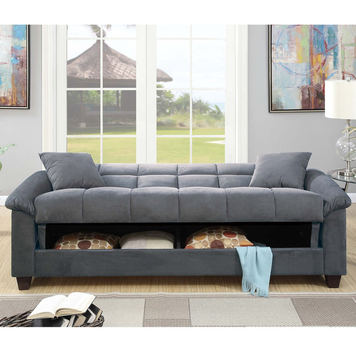 Adjustable Sofa With Hidden Storage And USB Port, Plush Cube Pattern Couch With Pillows - Gray