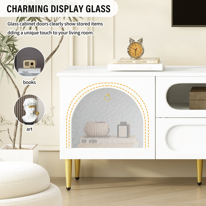 Retro TV Stand With 6 Metal Legs, 2 Cabinets, 4 Drawers And Anti-Tip Device