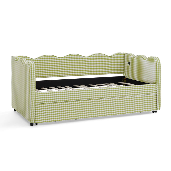 Gingham Daybed With USB Charging Port, Wave-Shaped Design