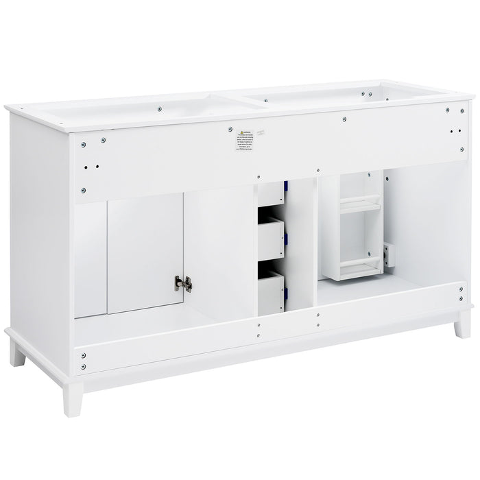 Bathroom Vanity Cabinet Only, 3 Drawers & 4 Doors & Double Layer Shelves - White