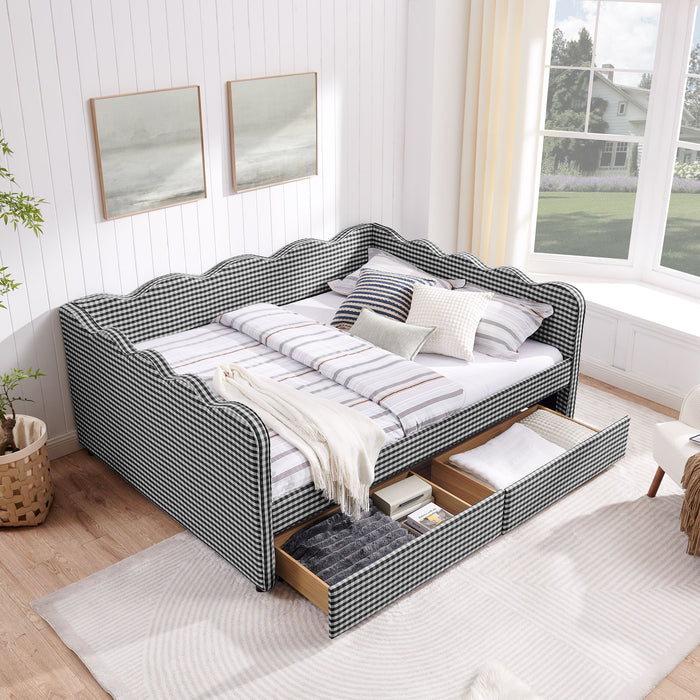 Gingham Daybed With USB Charging Port, Wave-Shaped Design