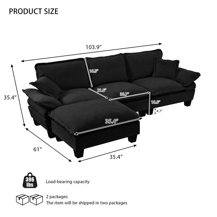 Modular Sectional Sofa With Movable Ottoman & Pillows