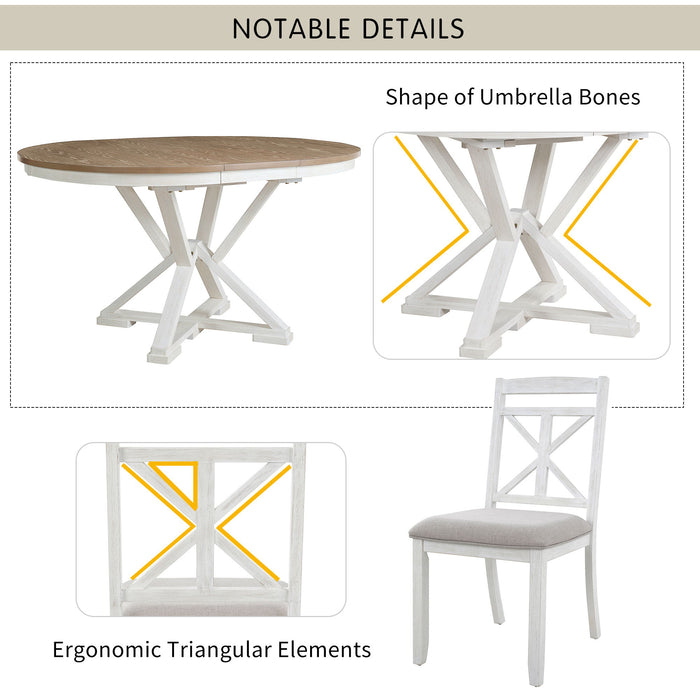 Dining Set With Extendable Round Table And 4 Upholstered Chairs