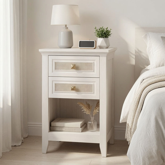 Nightstands With 2 Drawers, Bedside Tables For Small Spaces (Set of 2) - White
