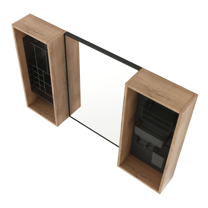 43.5" Mirror Cabinet With Storage, Wall Mounted Medicine Cabinet Frame With Shelves - Imitative Oak