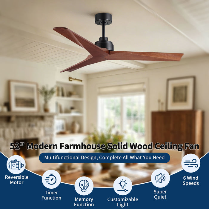 Ceiling Fan Without Light, DC Motor, No Light, Quiet Reversible Ceiling Fan For Living Room - Black