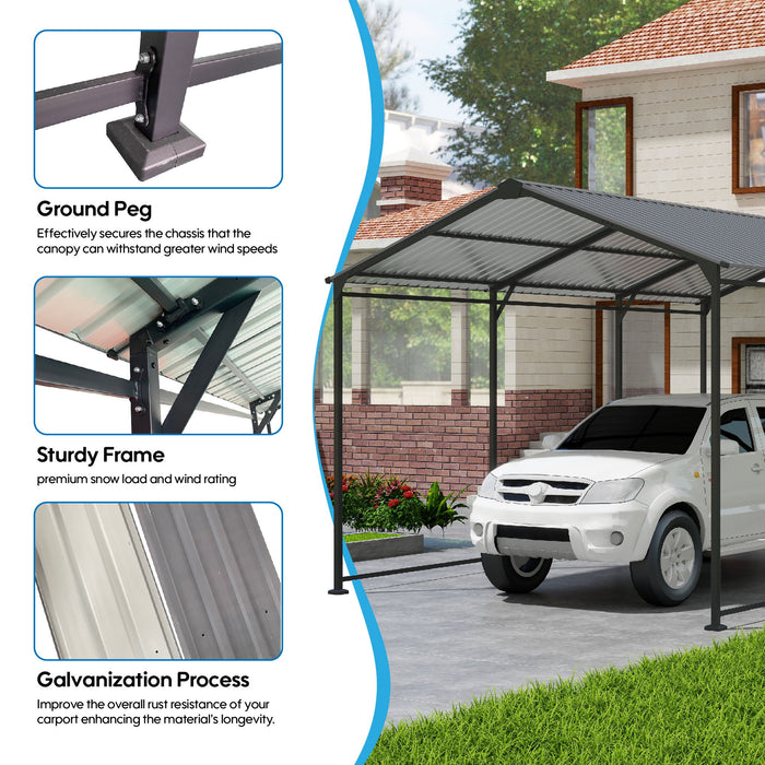 Metal Carport 10 5Ft Heavy Duty With Galvanized Steel Roof Metal Garage Canopy With Galvanized Steel Roof & Frame Car Tent Outdoor Storage Shed - Gray
