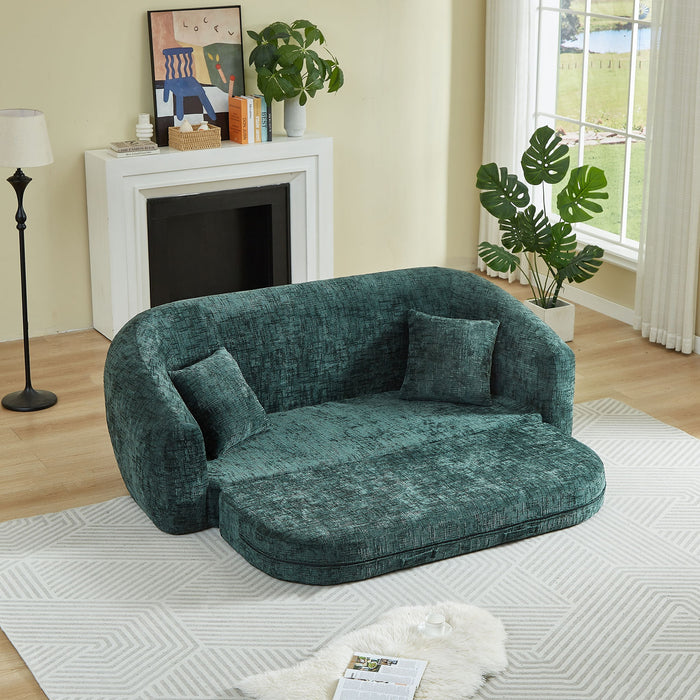 Curved Convertible Sofa, 2 In 1 Fold Out Bed With Pull Out Base And Deep Seat